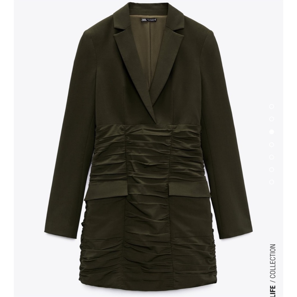 ZARA Ruched Blazer Dress Olive Khaki Green color size M